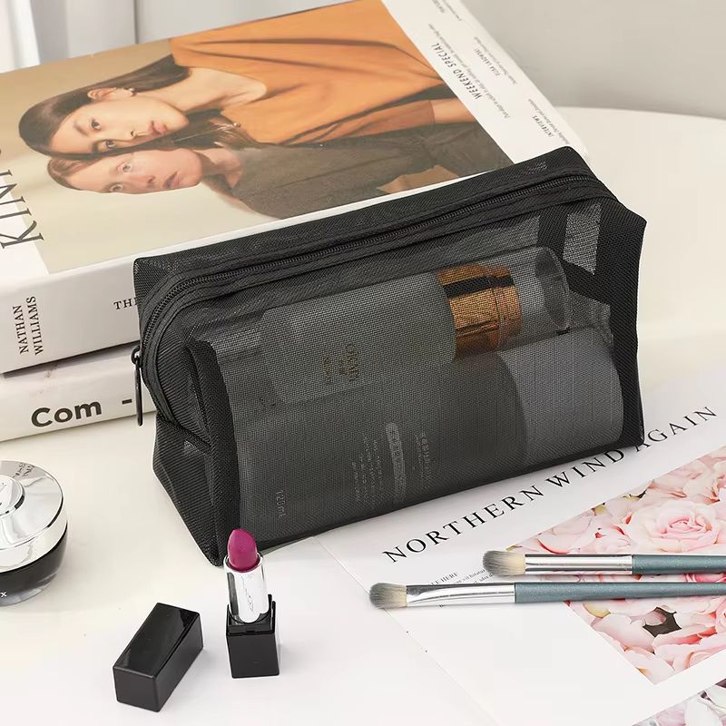 Large Capacity Waterproof Mesh Cosmetic Bag – Portable Travel Toiletry Organizer with Zipper