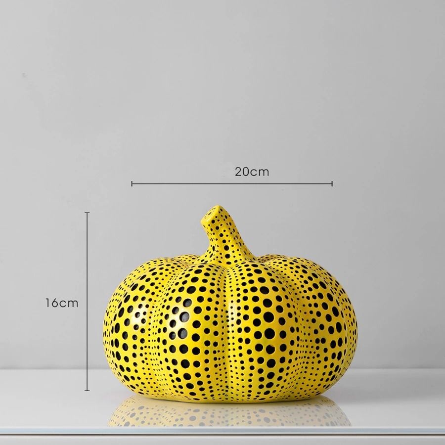 Modern Yellow Wave Point Art Statues | Whimsical Animal & Pumpkin Desktop Sculptures
