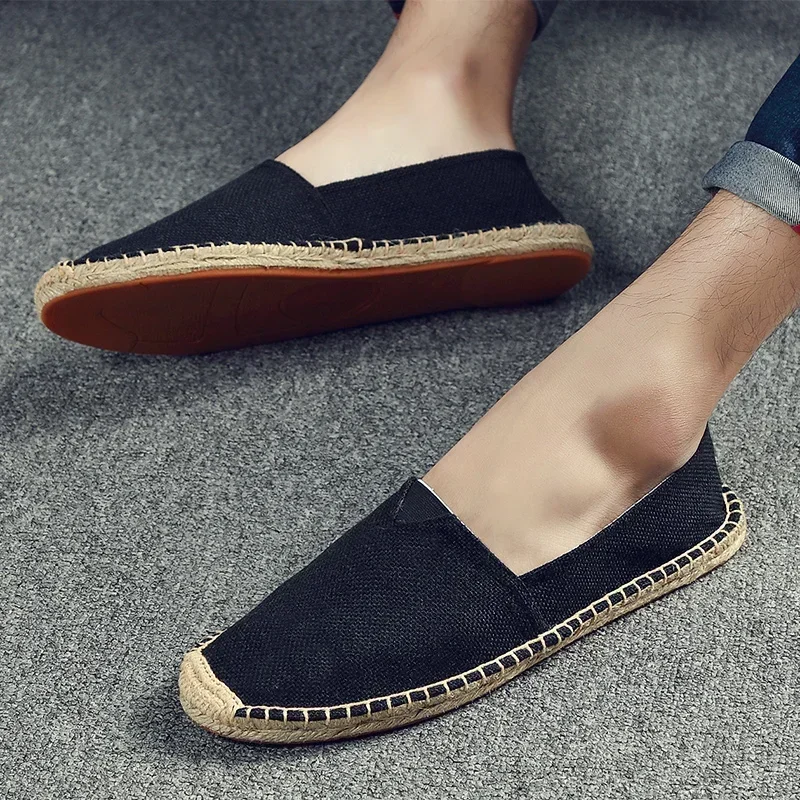 Breathable Men Women Canvas Shoes, Comfortable Slip-on Loafers, Soft Linen Shoes with Thick Sole