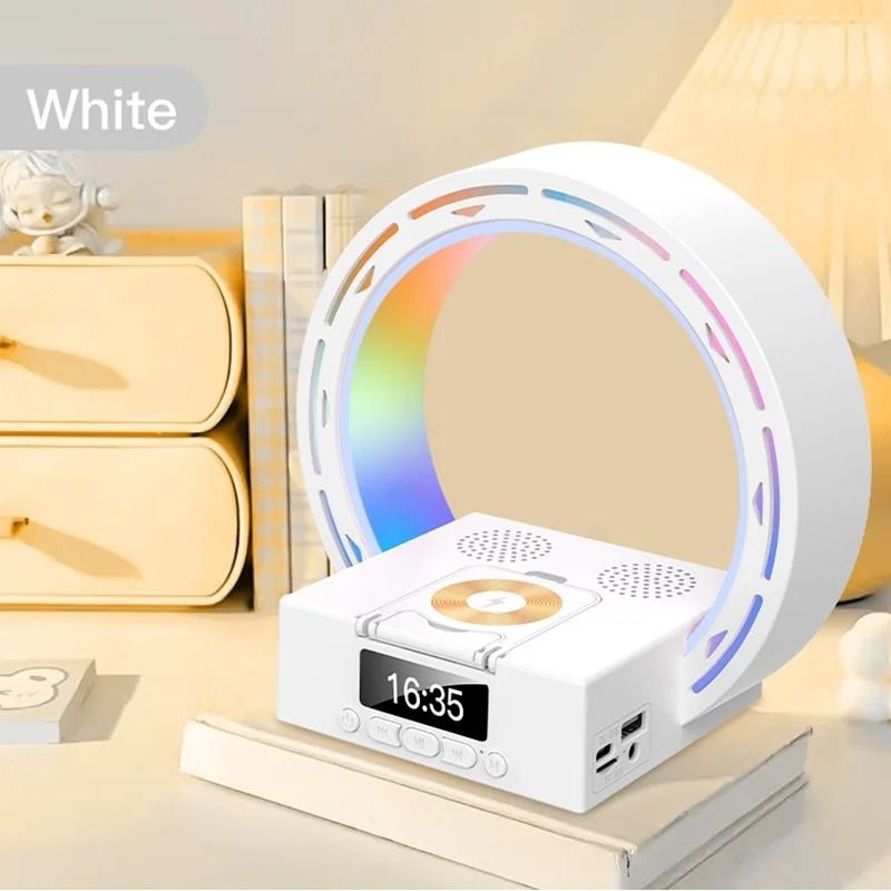 Desktop Bluetooth Speaker Alarm Clock with Night Light Wireless Charger USB AUX
