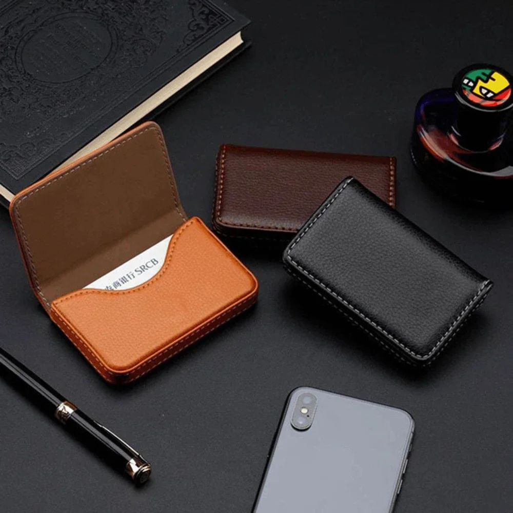 Slim PU Leather Card Holder Wallet with Magnetic Closure