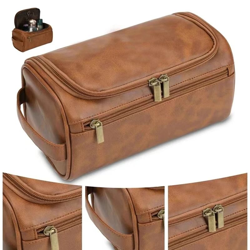 Leather Hanging Toiletry Bag Travel Dopp Kit for Men and Women