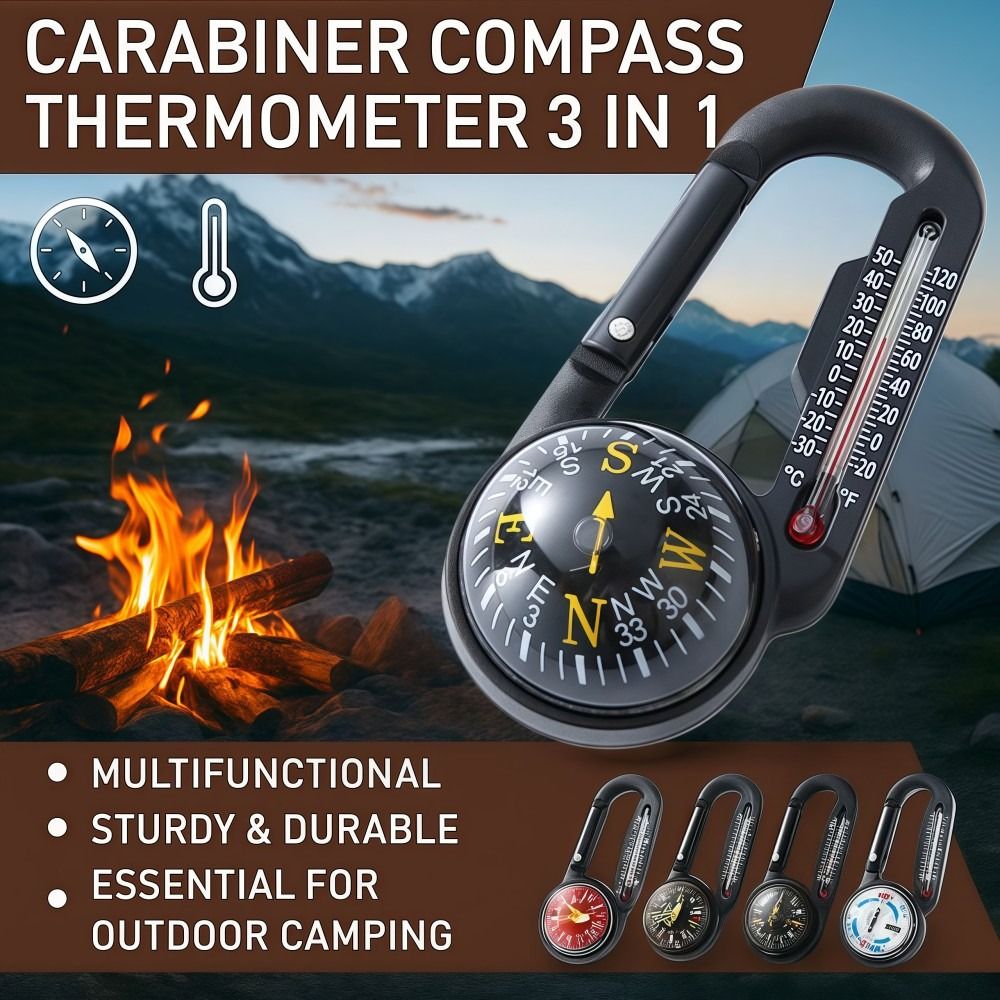 Multifunctional  Survival Carabiner Keychain with Compass and Thermometer