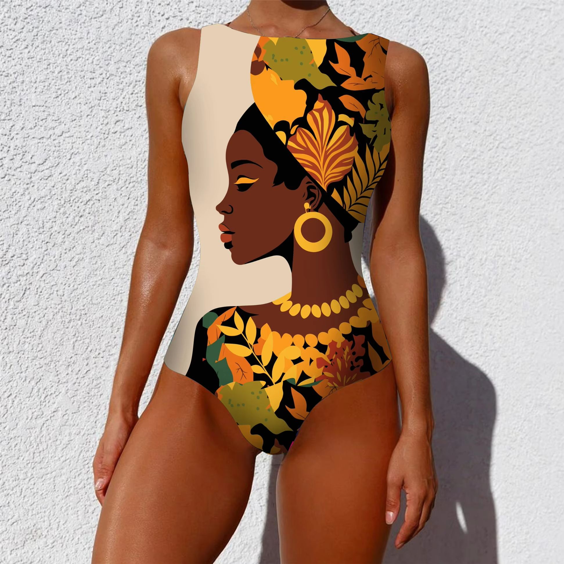 Women's Printed One-Piece Swimsuit – Push Up Lace-Up Beachwear