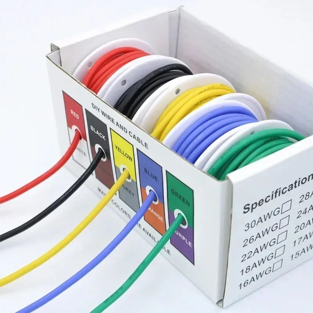 22AWG Silicone Hookup Wire Kit – Tinned Copper Stranded Wire, 5 Colors, 5m/10m Each for DIY & RC