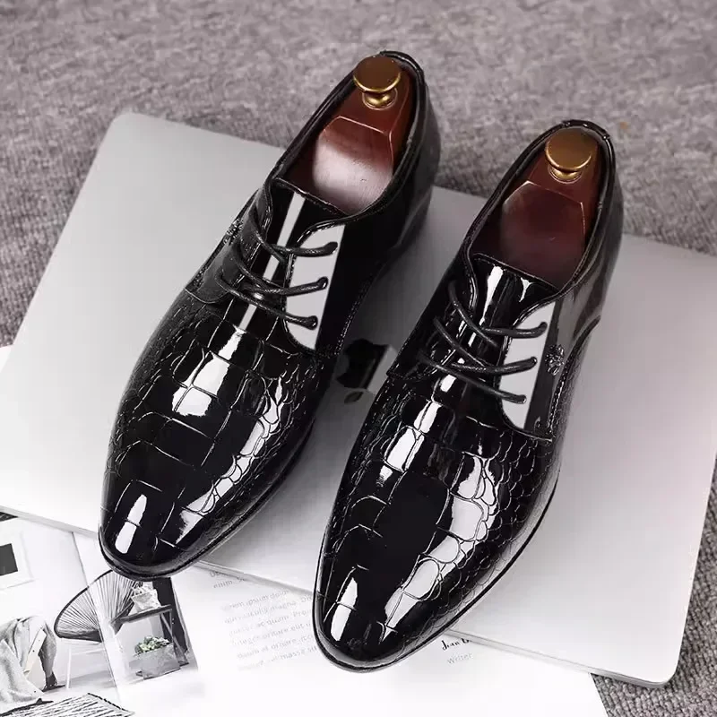 Luxury Patent Leather Wedding Shoes for Men, Classic Italian Oxford Derbies, Pointed Toe Dress Plus Size Formal Shoes
