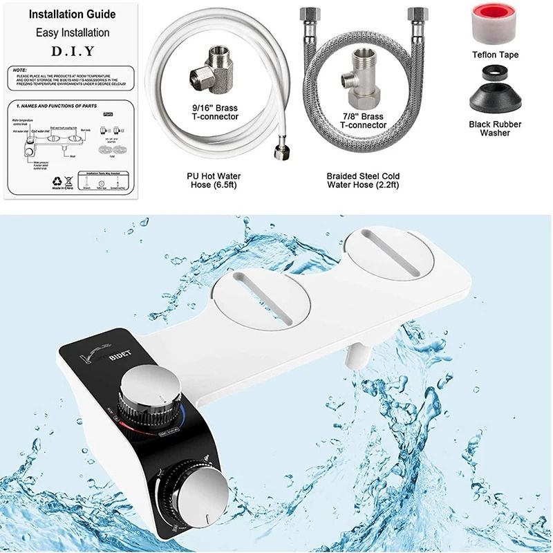 Non-Electric Bidet Toilet Seat Attachment with Dual Nozzles