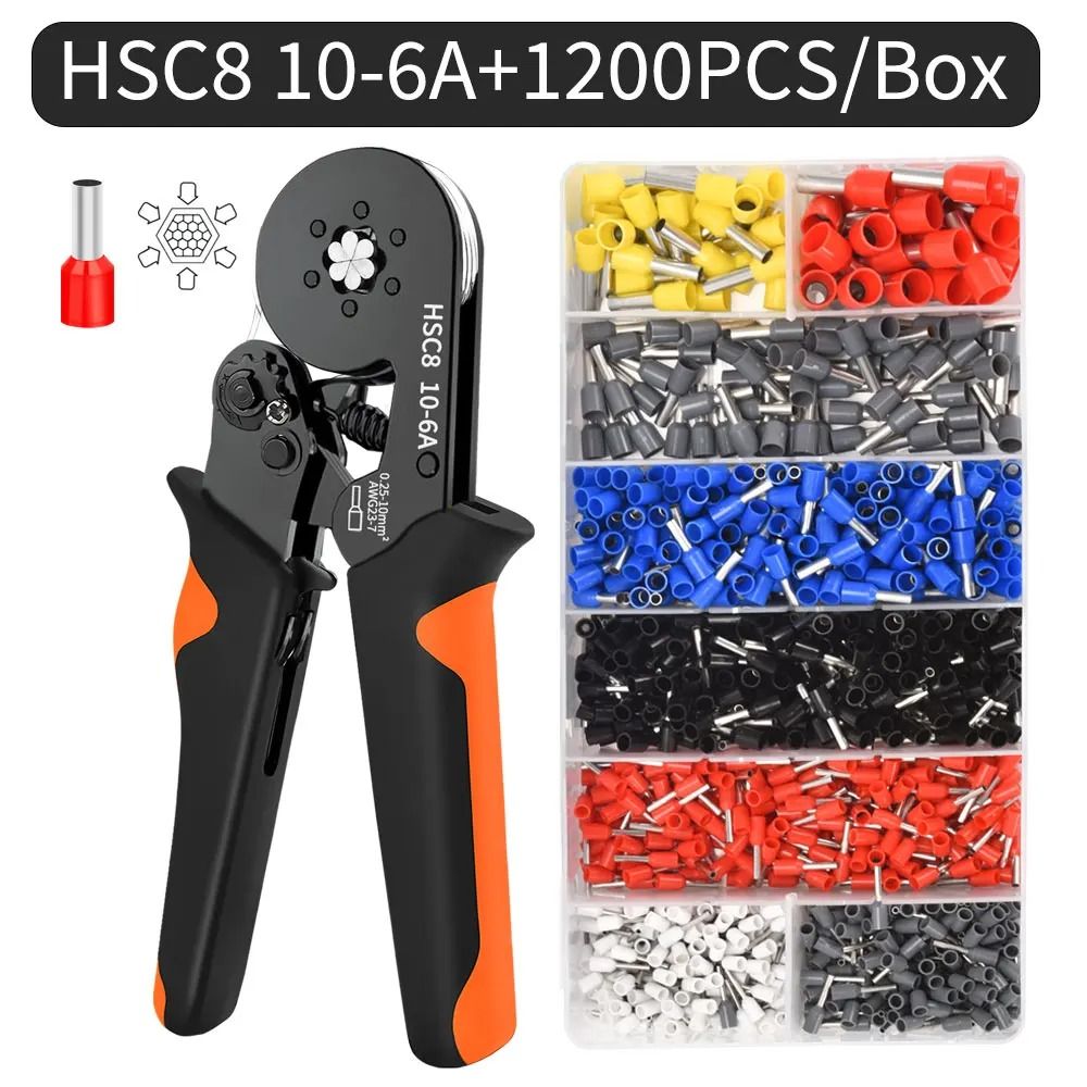 Hexagonal Ratchet Ferrule Crimping Tool Kit with Wire Terminals and Ferrule Sleeves