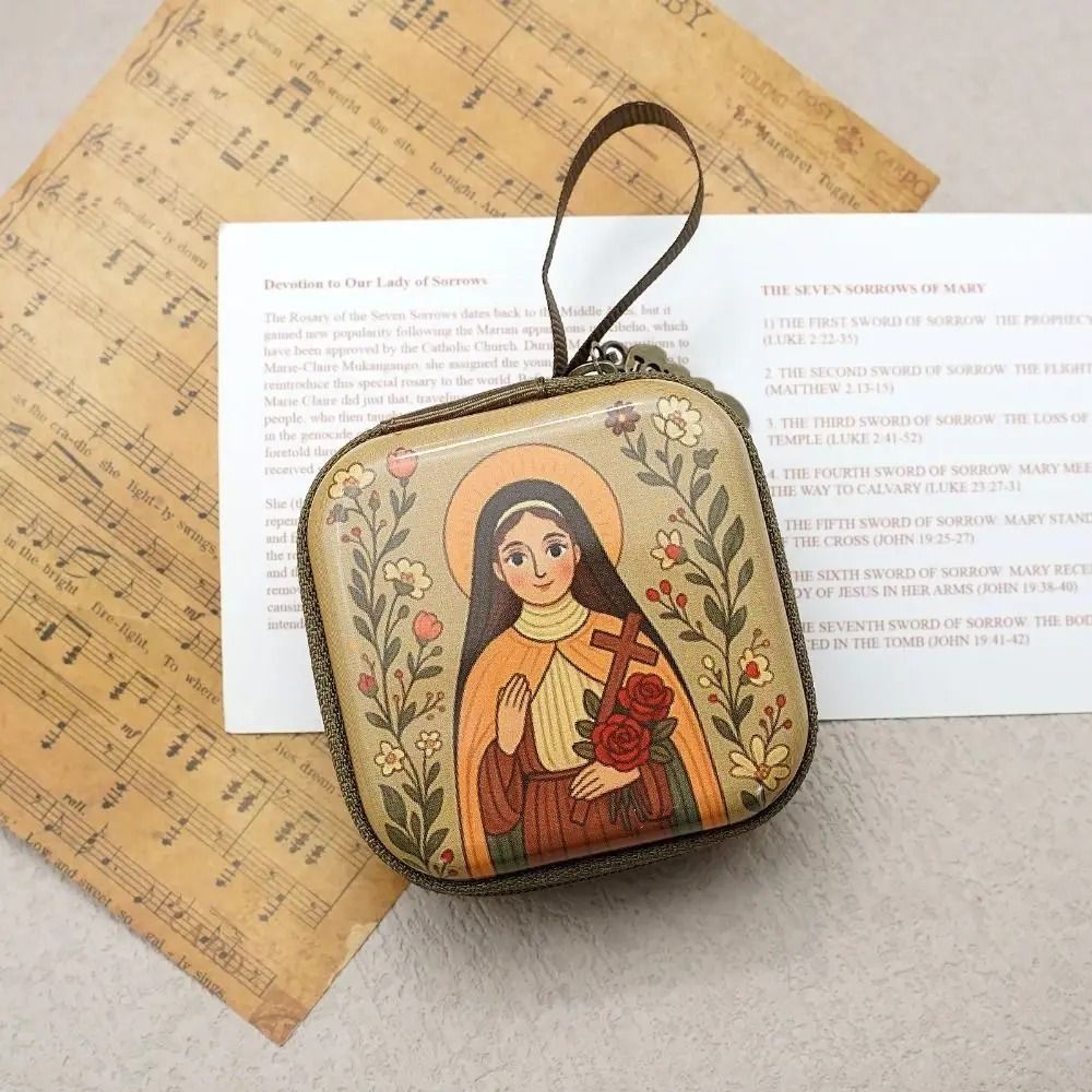 Virgin Mary Prayer Rosary Bag – 2.8 in Zippered Christian Jewelry Box – High-Yield Devotional Interaction Hub