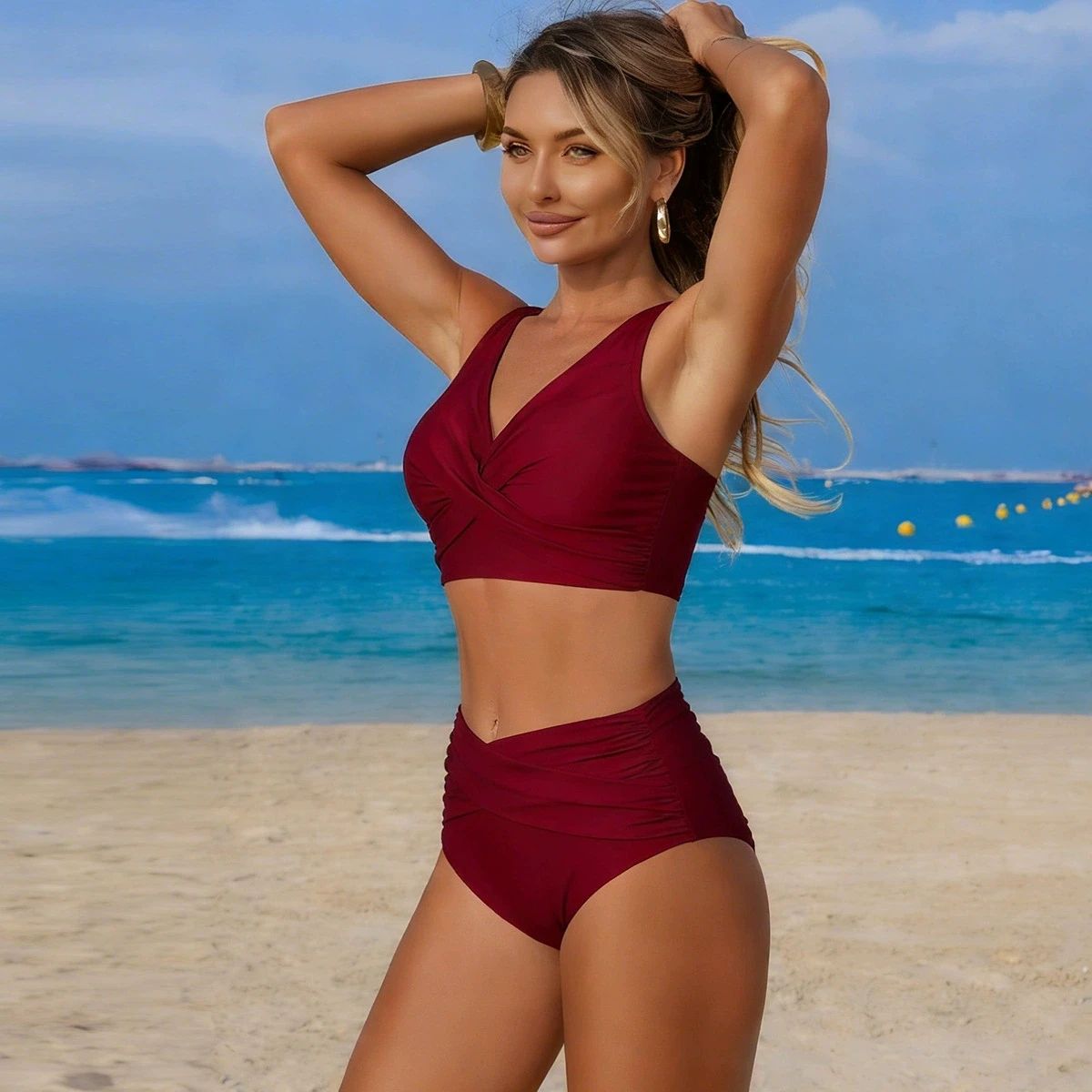 VigoBreviya Strapped High Waist Push Up Bikini Set
