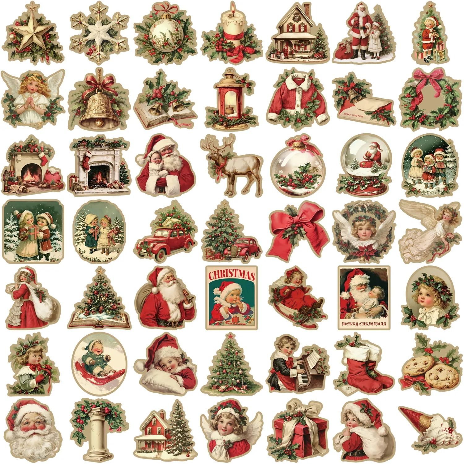 50-Piece Creative Retro Christmas Vinyl Sticker Set