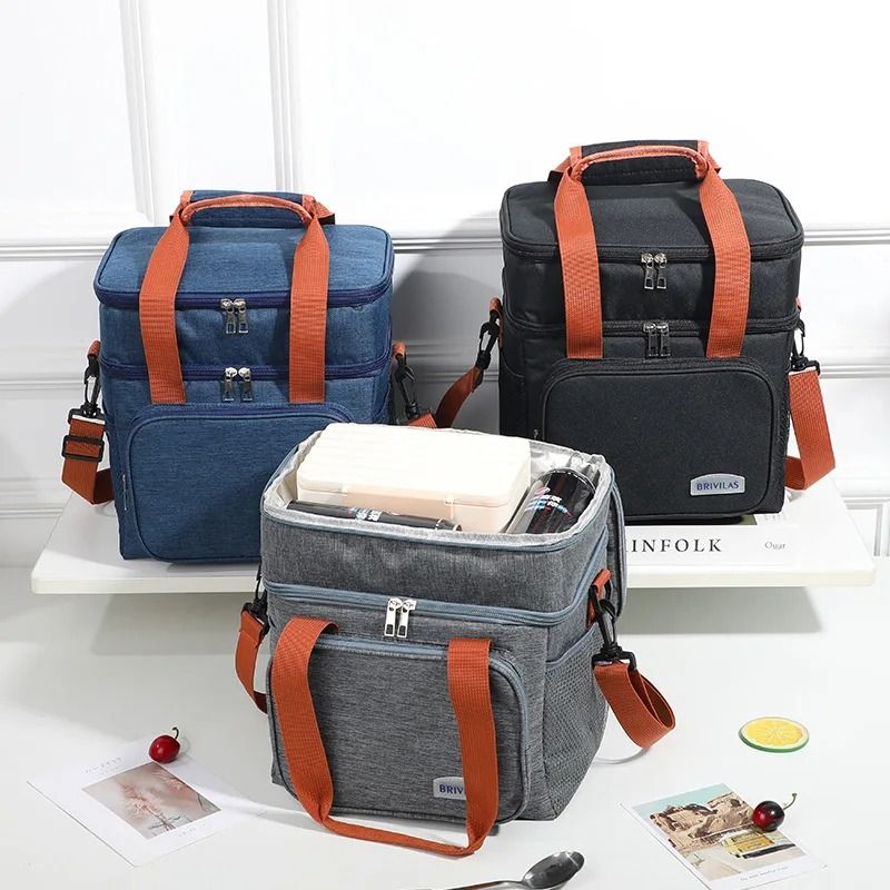 Double Layer Lunch Bag Large Capacity Insulated Cooler Tote