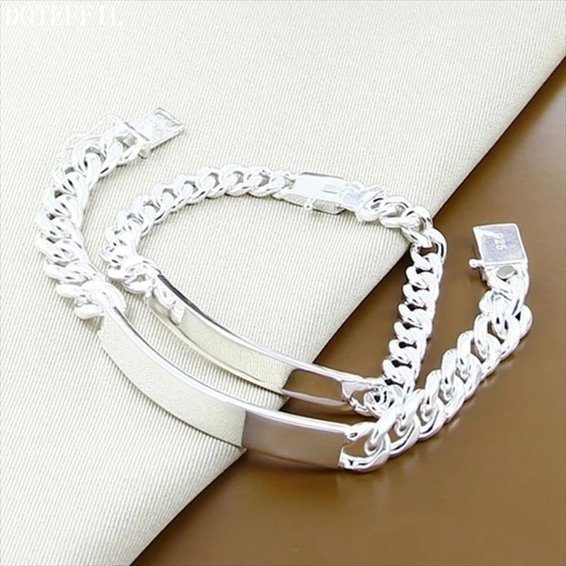 925 Sterling Silver 10mm Smooth Sideways Chain Bracelet Set for Men & Women - Perfect for Wedding, Engagement & Party Je