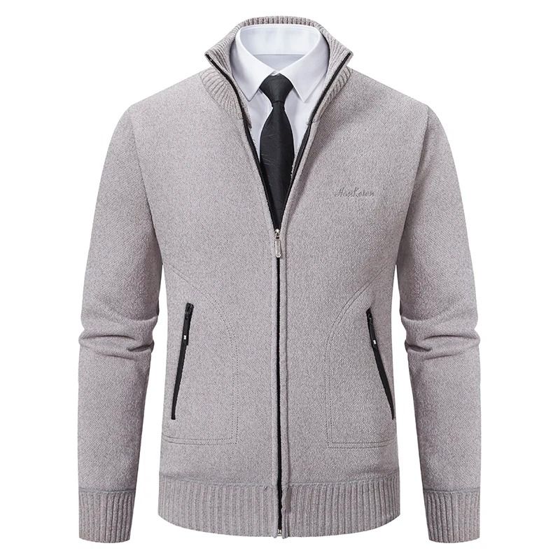 Men Stand Collar Thick Warm Cardigan Sweater Winter Casual Coat