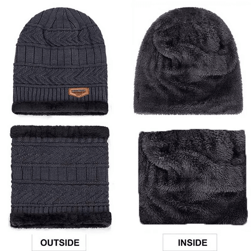 Mens Womens Winter Beanie Hat Scarf Set, Warm Knit Hat and Thick Fleece Lined Cap for Cold Weather Outdoor Wear