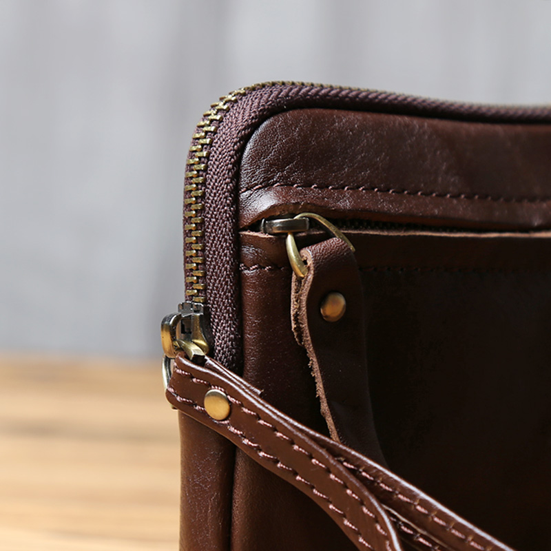 Vintage Genuine Leather Wallet & Phone Bag for Men and Women Zippered Cowhide Card Holder