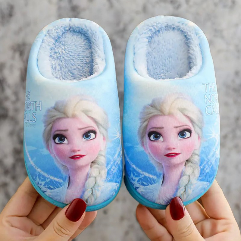 Fashionable Fall Winter Elsa Princess Baby Girl's Cotton Shoes, Cartoon Kids Cotton Slippers