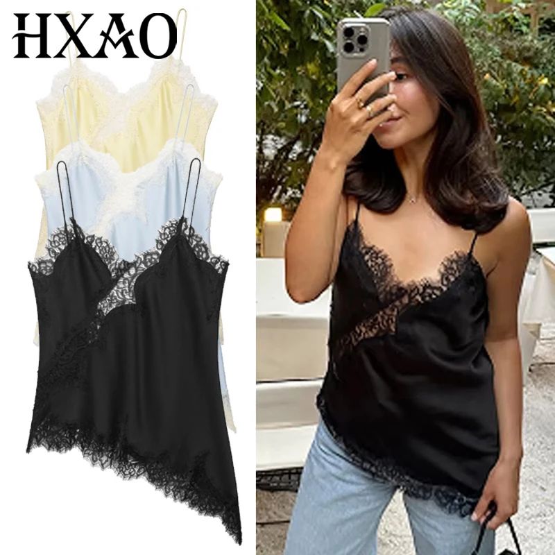 HXAO Y2K Lace Asymmetrical Backless Camisole Top for Women