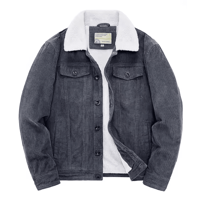 Mens Corduroy Padded Winter Jacket Casual Zip Parka Coat