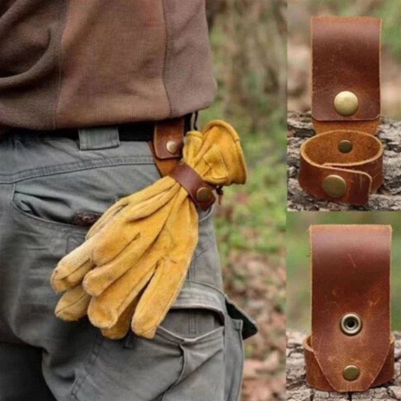 Brown Tactical Gloves with Leather Keychain Buckle  Durable Camping Tool Set Buckle for Outdoor Adventures