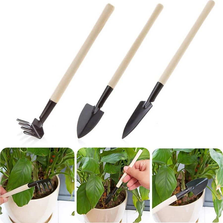 Premium Wood-Handle Heavy-Duty Hand Shovel & Garden Trowel Set – 3-Piece Planting & Transplanting Kit