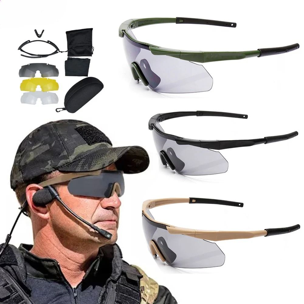 Military Tactical Goggles with Interchangeable Lenses for Airsoft Shooting and Outdoor Sports