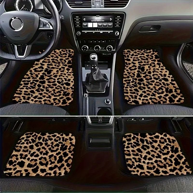 Universal Fit Leopard Print Car Floor Mats 4pcs Set – Non-Slip, Easy Clean Auto Accessories for Cars & SUVs