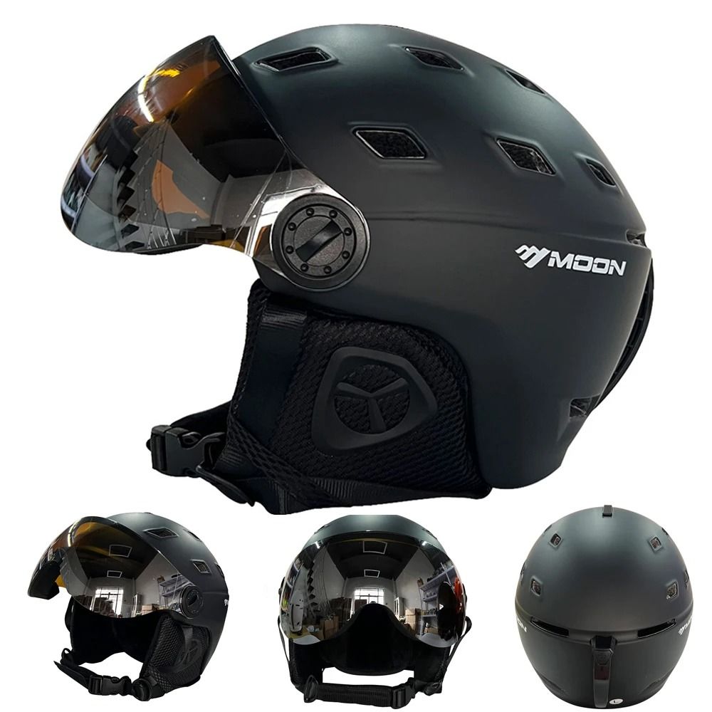 Integrally Molded PC EPS Skiing Helmet with Built-In Goggles