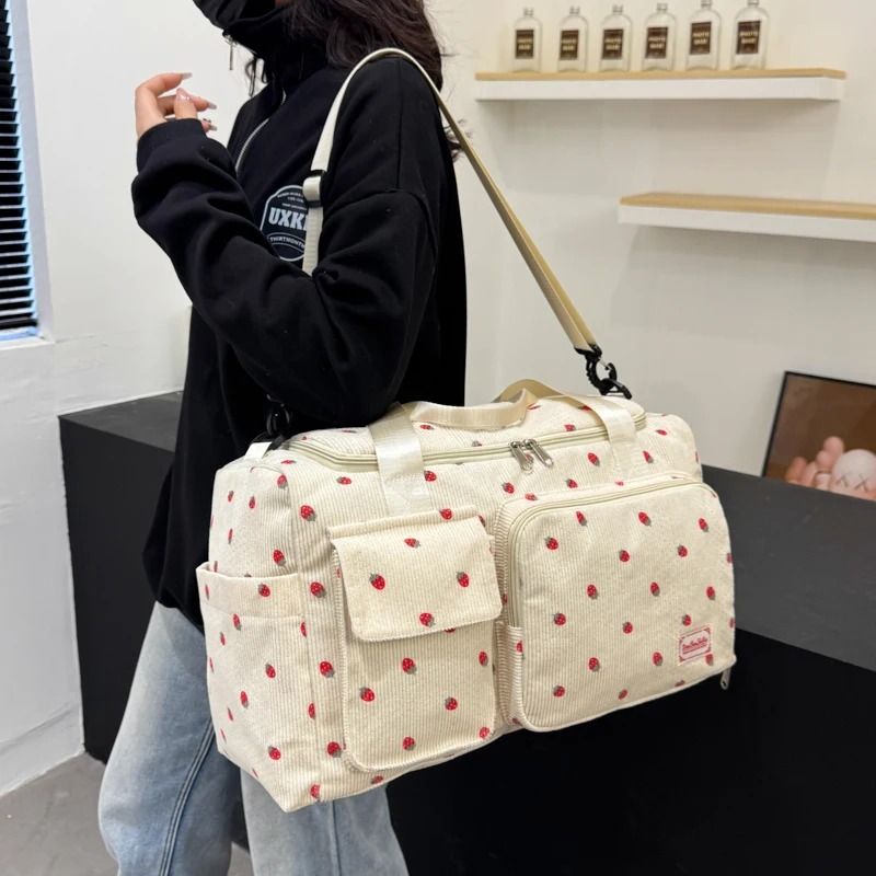 Corduroy Travel Tote Bag with Shoe Compartment Large Capacity Carry On Duffle Bag for Women