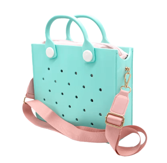 EVA Waterproof Tote Shoulder Bag for Women Large Casual Beach Handbag with Charm Holes