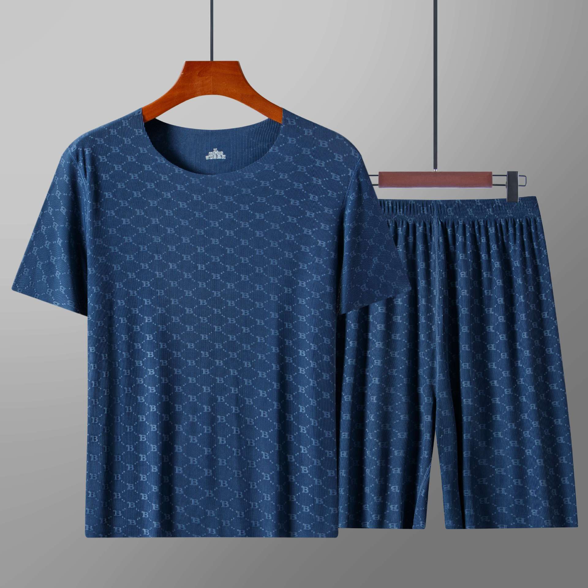 Summer Men's Pajamas Set, Printed Ice Silk T-Shirt, Modal Casual Pajamas, Short-Sleeved Pajama Trousers