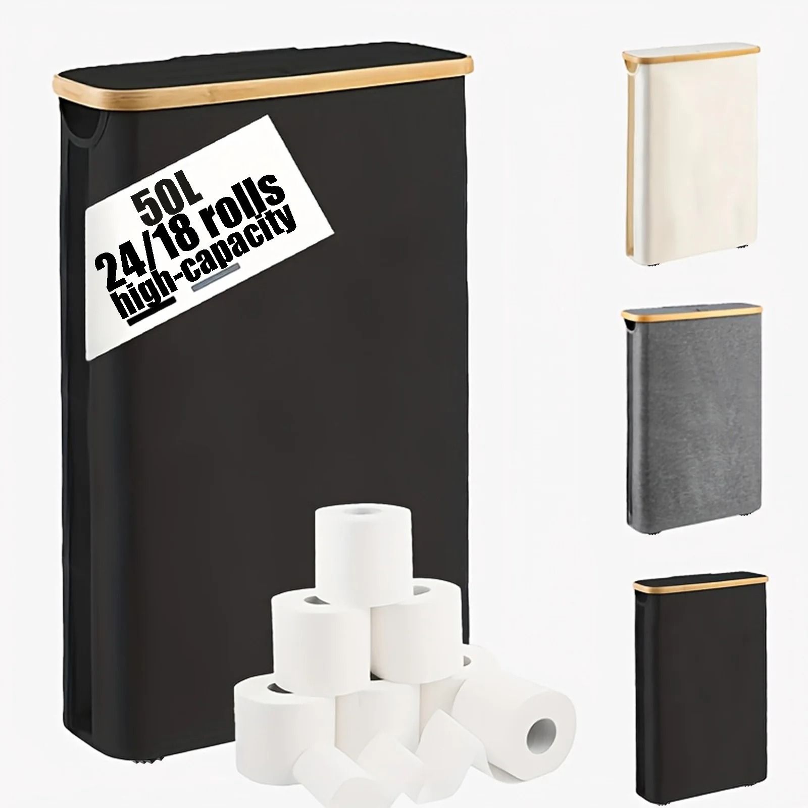 Foldable Bamboo Toilet Paper Storage Box with Anti Slip Base