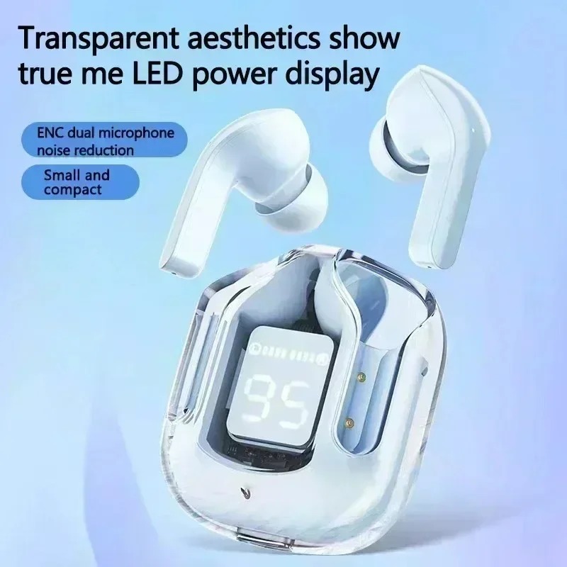 Transparent TWS Wireless Bluetooth Earbuds Crystal Clear HiFi Stereo Sound & LED Power Display