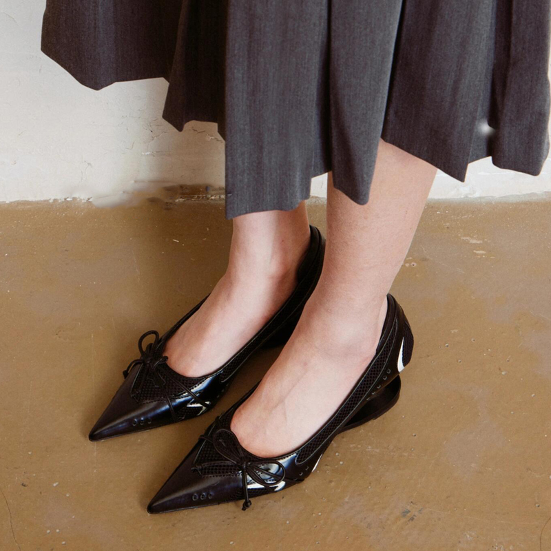 Womens Fashion Bow Spliced Heels, Special Heel Pointed Toe Non Slip Shallow Mouth Mary Jane Single Shoes