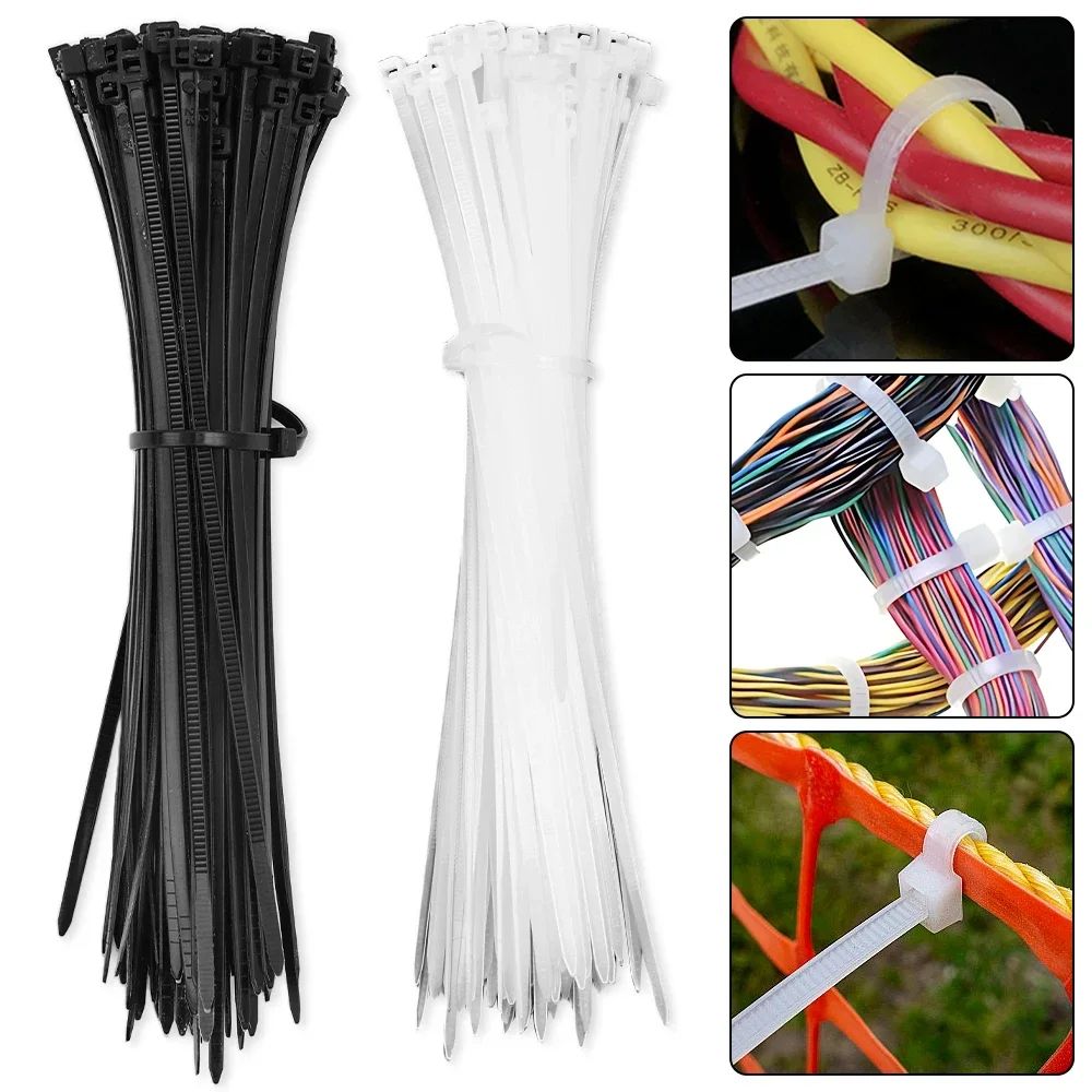 Self-Locking Nylon Cable Ties 100–500pcs Adjustable Zip Ties for Home, Office & Wire Management