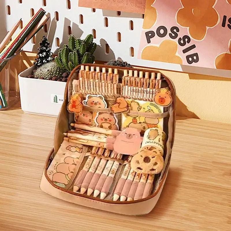 Kawaii Capybara All-In-One Stationery Set | Premium Student Pencil Organizer