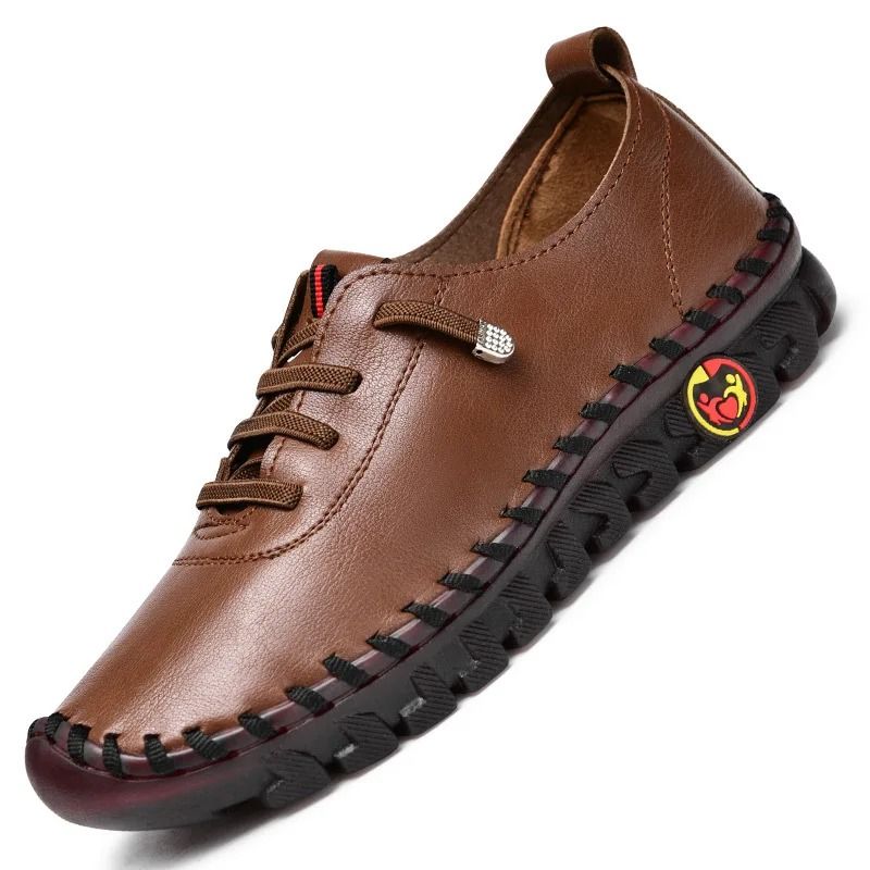 Women Leather Loafers Casual Lace Up Flat Shoes
