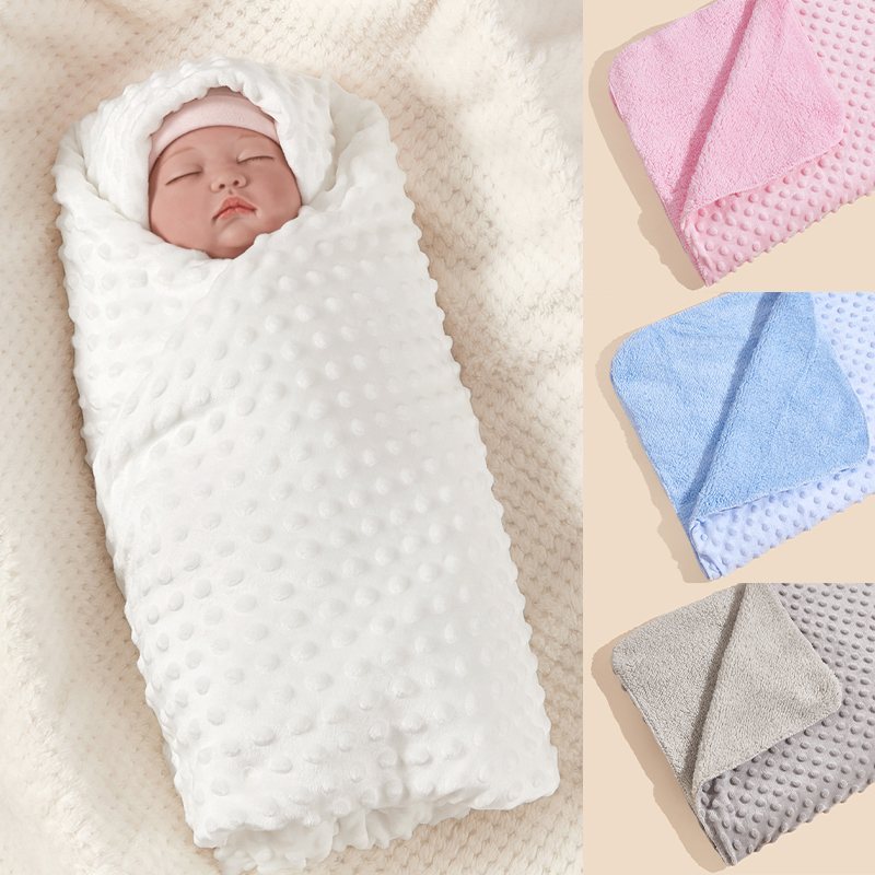 Super Soft Kids Swaddle Blanket, Minky Baby Blanket Solid Color Crystal Velvet Bean Double Layer Quilt