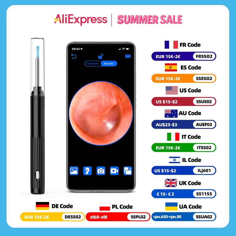 KERUI Smart Ear Wax Removal Kit with 5MP HD Camera and Light Endoscope Otoscope