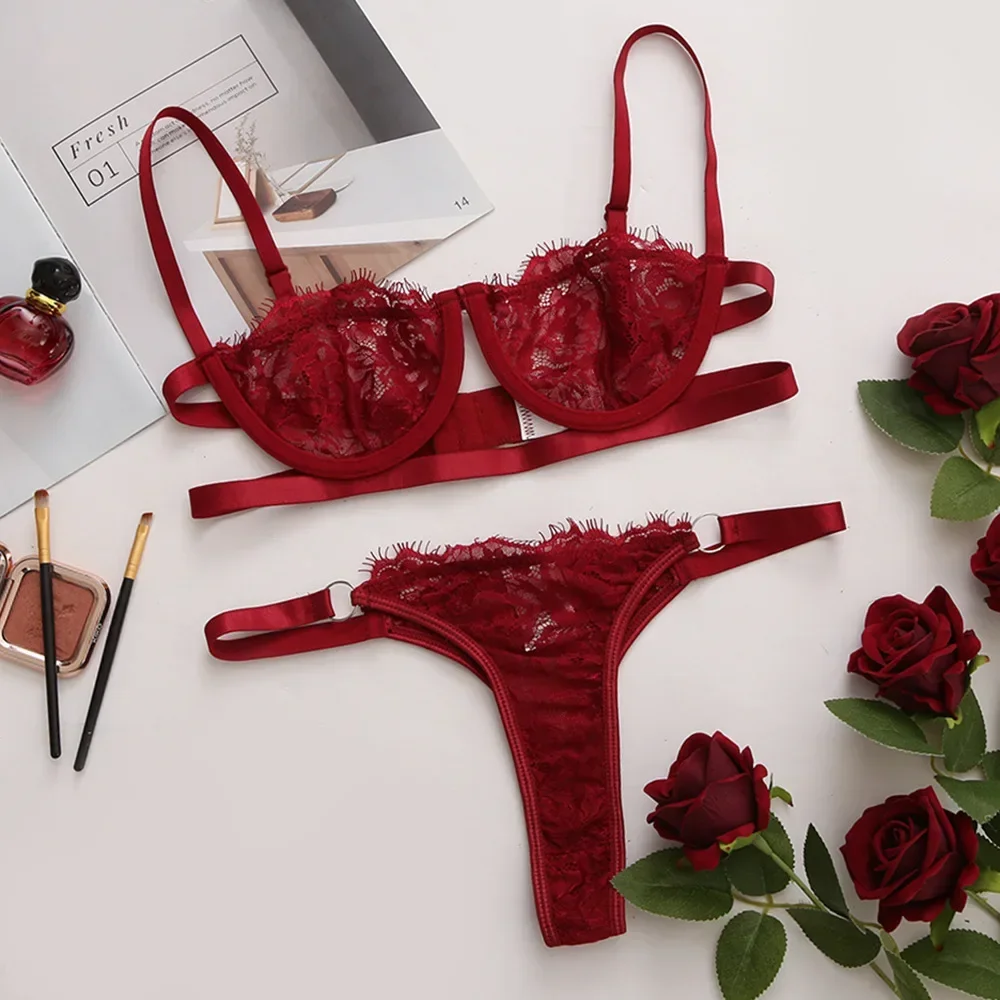 Fairy Embroidery Bra Set for Women, Lace Push-Up Lingerie, Transparent Delicate Underwear, Breves Sets