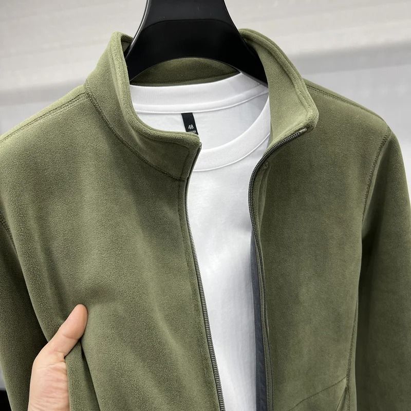 Mens Double Sided Fleece Hoodie Jacket with Stand Collar