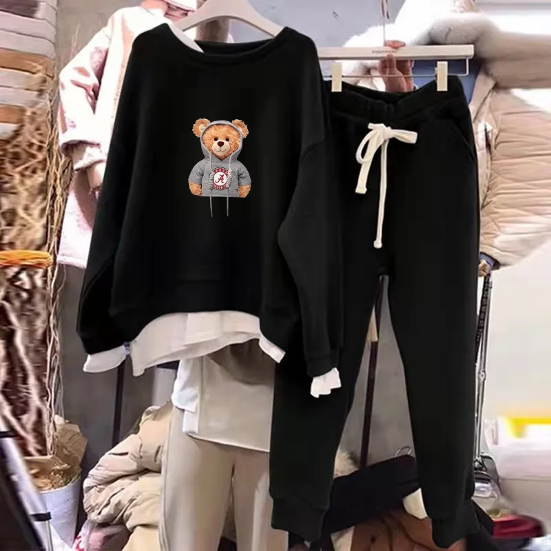 Women's Fleece Lined Two Piece Set, Tweed Style Sport Suit, Casual Fashionable and Slimming, Autumn Winter Outfit