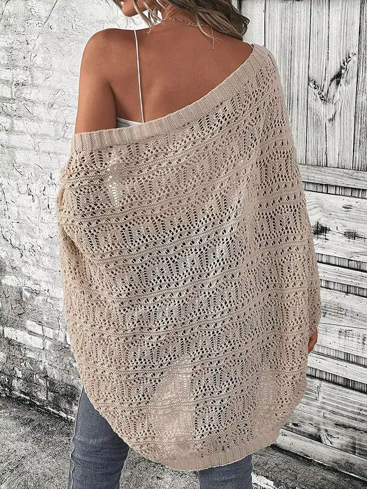 GraceFlow Batwing-Sleeve Open-Front Knit Cardigan