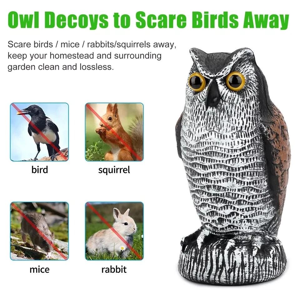 Realistic Owl Decoy Bird Deterrent for Garden Yard Patio