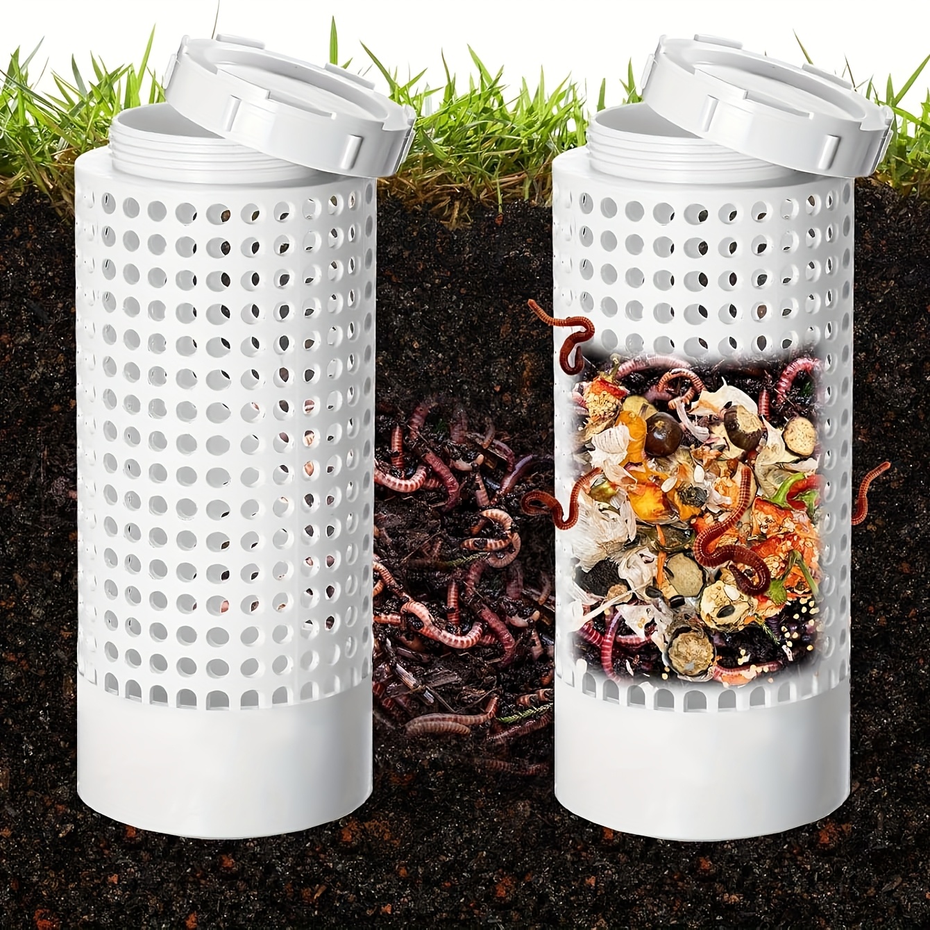 Space Saving PVC Worm Tea Composter Tube for Small Flower Pots and Garden Worm Composting Bin for Lawn and Garden Care