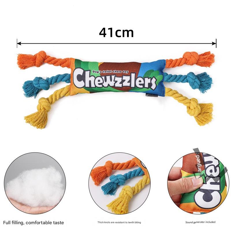 Rainbow Twist Dog Chew Toy with Squeaker and Rope Dental Design