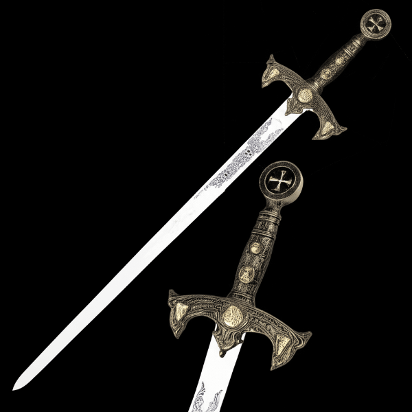 44 Inch Long Sword Legends In Steel Knights Templar with Wall Display Plaque – Medieval Replica
