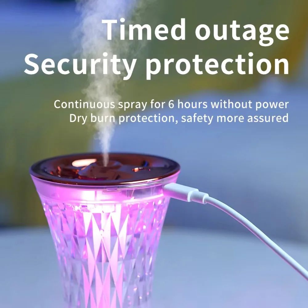 Glass Air Humidifier Aroma Diffuser with Ambient Light Crystal Lamp Design