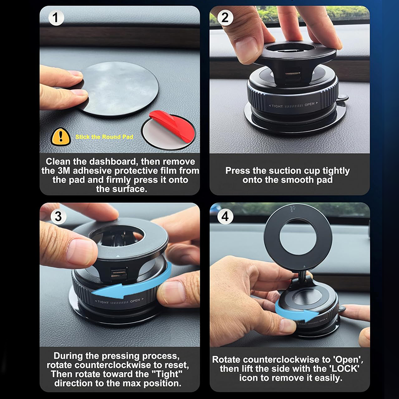 Foldable Car Mount, Magnetic Holder, Strong Suction Stand, iPhone, Cell Phone, Live Streaming