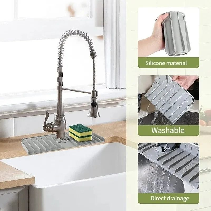 Silicone Faucet Mat Dish Soap Sponge Holder Sink Kitchen Countertop Drying Mat
